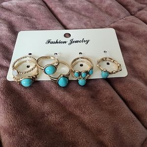 Faux Turquoise and Gold Ring Set